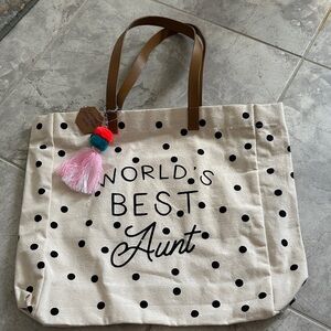 ✨ NWT Polka Dot Canvas Tote Bag – Boho Tassel & Leather Straps